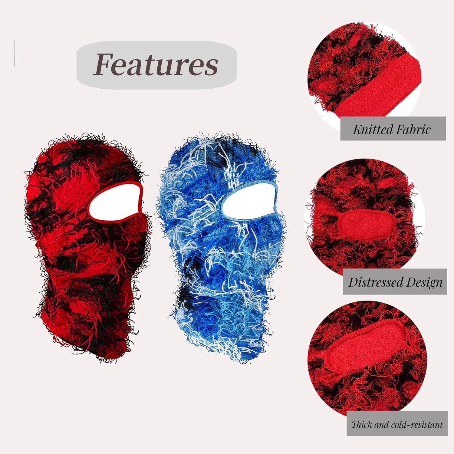 2 Pack Distressed Balaclava Ski Mask, Full Face Shiesty Mask for Women Men Free Size