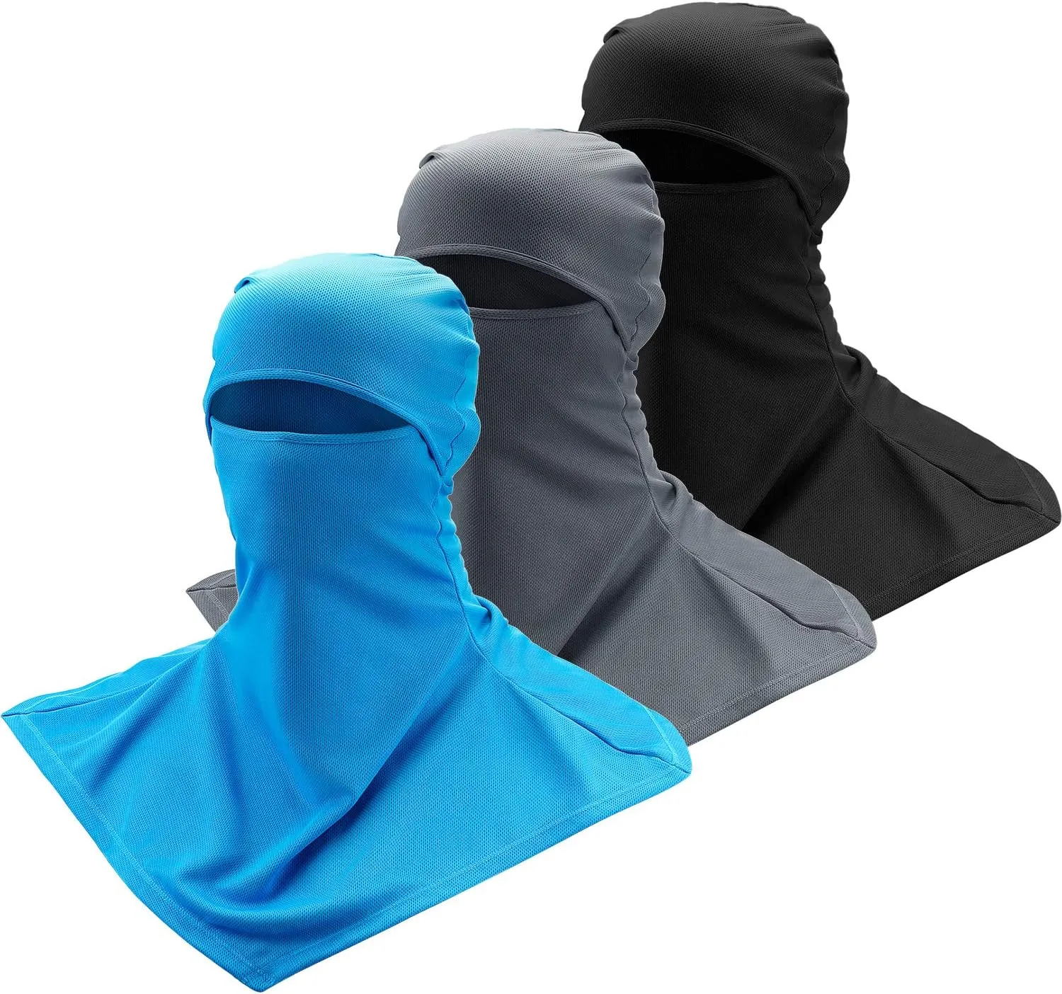 3 Piece Balaclava Face Cover Sun Protection Neck Cover (Black, Gray, Blue)