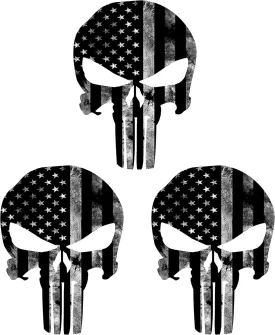 3 Pieces US Flag Skull Hard Hat Stickers Decals, Skull American Flag USA