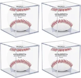 4 Pack Baseball Display Case, UV Protected Acrylic Boxes for Display,Clear Display Case Baseball Cube Memorabilia Showcase Autograph Ball Protector - for Official Size Ball