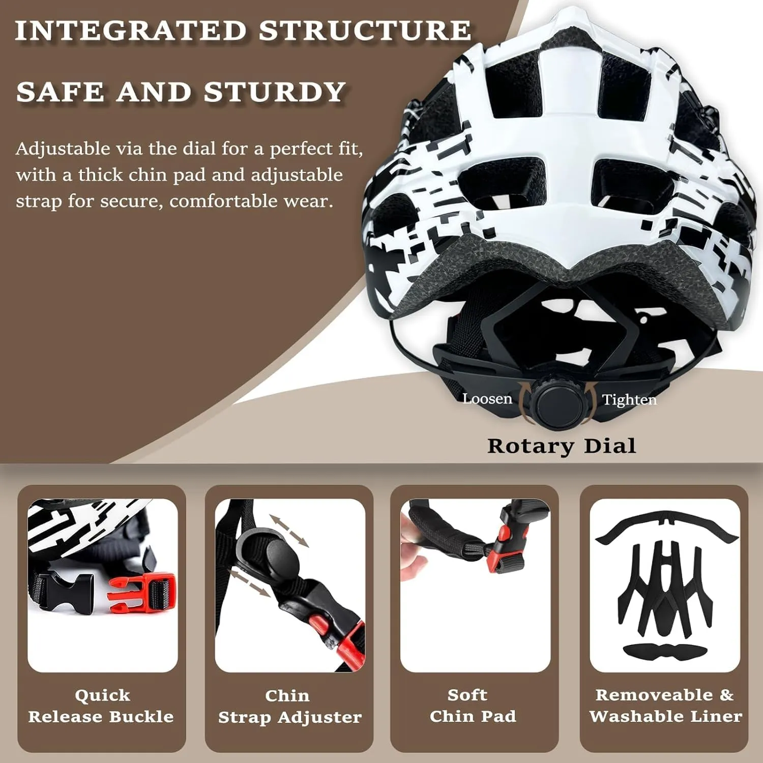Bike Helmets for Adults, Mountain Bike Helmets for Men with Visor, Adjustable Fit Bicycle Helmet for Women, Road Recreational Cycling Helmet with Chin Strap