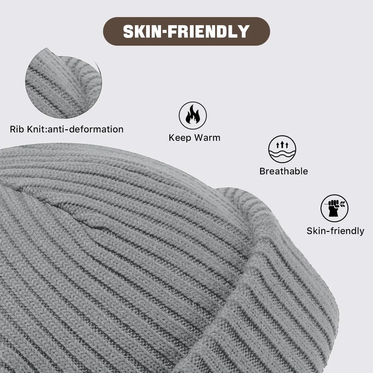 BROKIG Skull Cap 2 in 1 Black Balaclava Ski Mask Winter Balaclava Mask Warm Face Mask and Beanie Hats for Men Headwear