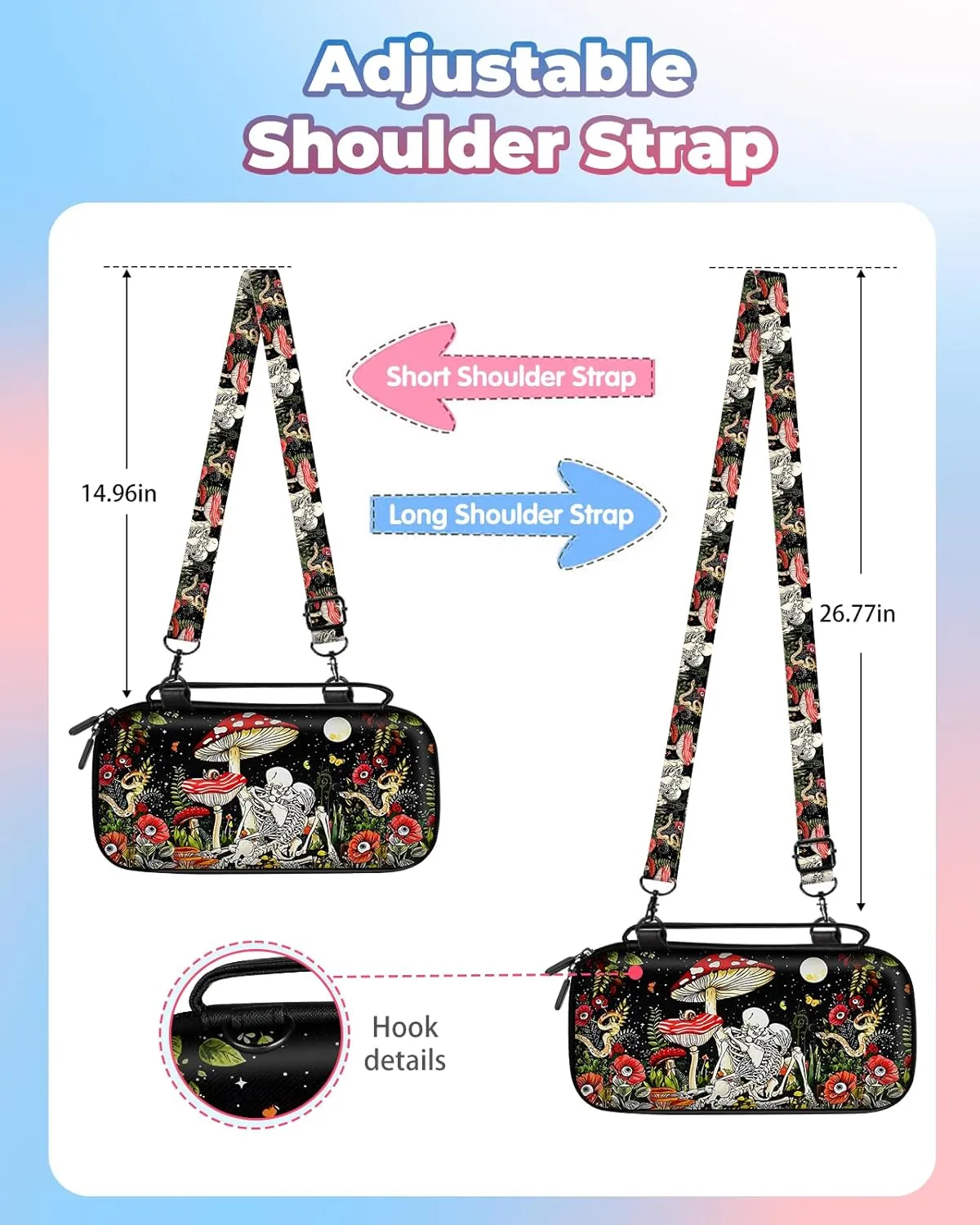 Carrying Case for Nintendo Switch/Switch OLED Travel Carry Cases Hard Shell Protective Cover Mushroom Skull Cute Girls Boys Accessories Storage Pouch Bag for Nintendo Switch 2017/Oled 2021