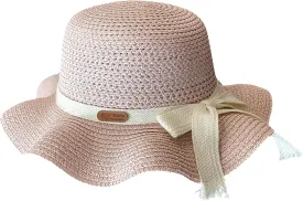 Children's Girls Panama Wide-Brim Floppy traw Sun-Hat Roll up Foldable Fedora Hat Summer Beach Visor Hat