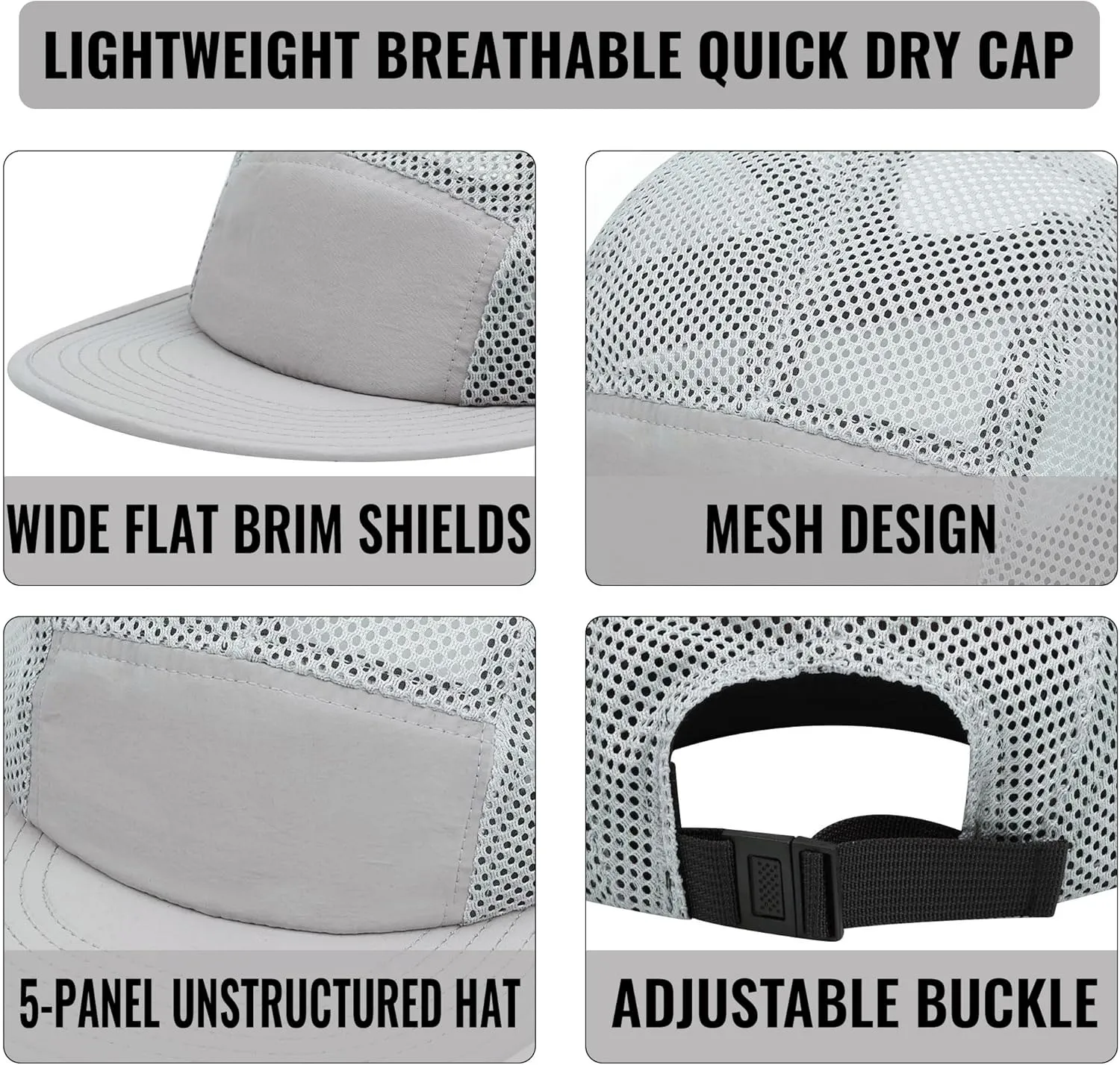 CLAPE Mesh Flat Brim Ball Cap Trucker 5-Panel Hat Quick Dry Baseball Cap Sports Running Hat Snapback Workout Dad Hats