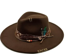 Classic Wide Brim Fedora Hat for Women Man Floppy Panama Hat Western Felt Outdoor Hat with Band Sun Protection