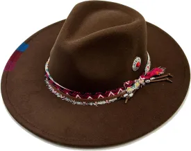 Classic Wide Brim Fedora Hat for Women Man Floppy Panama Hat Western Felt Outdoor Hat with Band Sun Protection