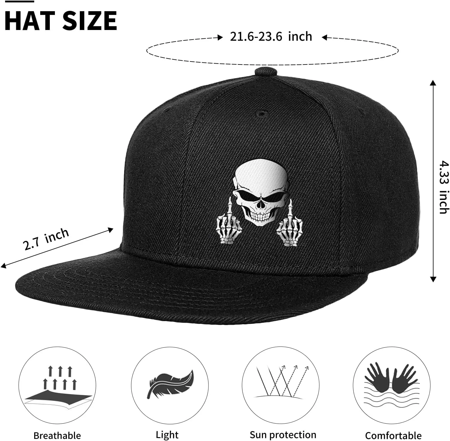 Death Skull Classic Snapback Hats for Men Flat Bill Hats for Women Snapback Snap Backpack Black Trucker Dad Baseball Cap