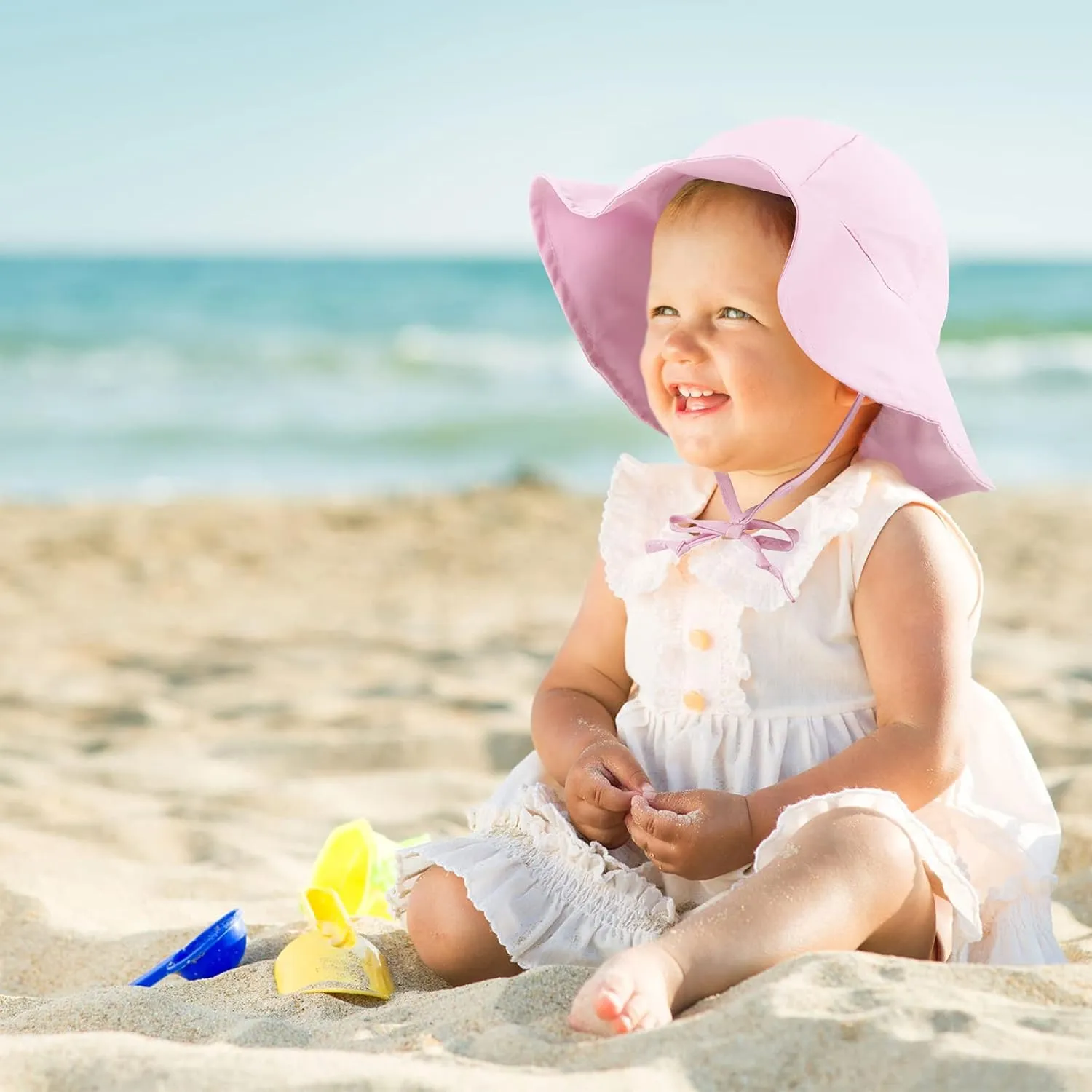 Geyoga 3 Pcs Baby Sun Hat Summer Beach Hat Outdoor Adjustable Floppy Cap with Protection Wide Brim for Boy and Girl