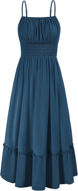 GRACE KARIN Womens 2025 Summer Dress Casual Sleeveless Spaghetti Strap Smocked Ruffle Beach Long Maxi Dress with Pockets