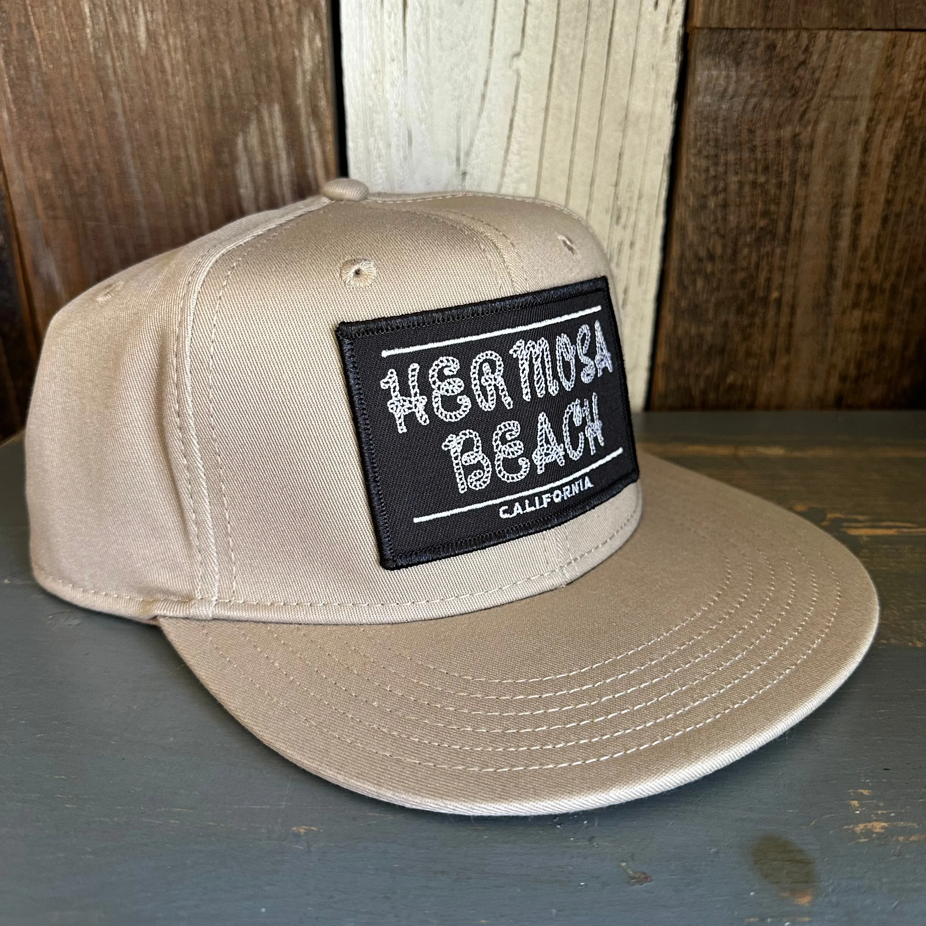Hermosa Beach ROPER :: "FLEX" 6 Panel Mid Profile Flat Visor Baseball Cap - Khaki