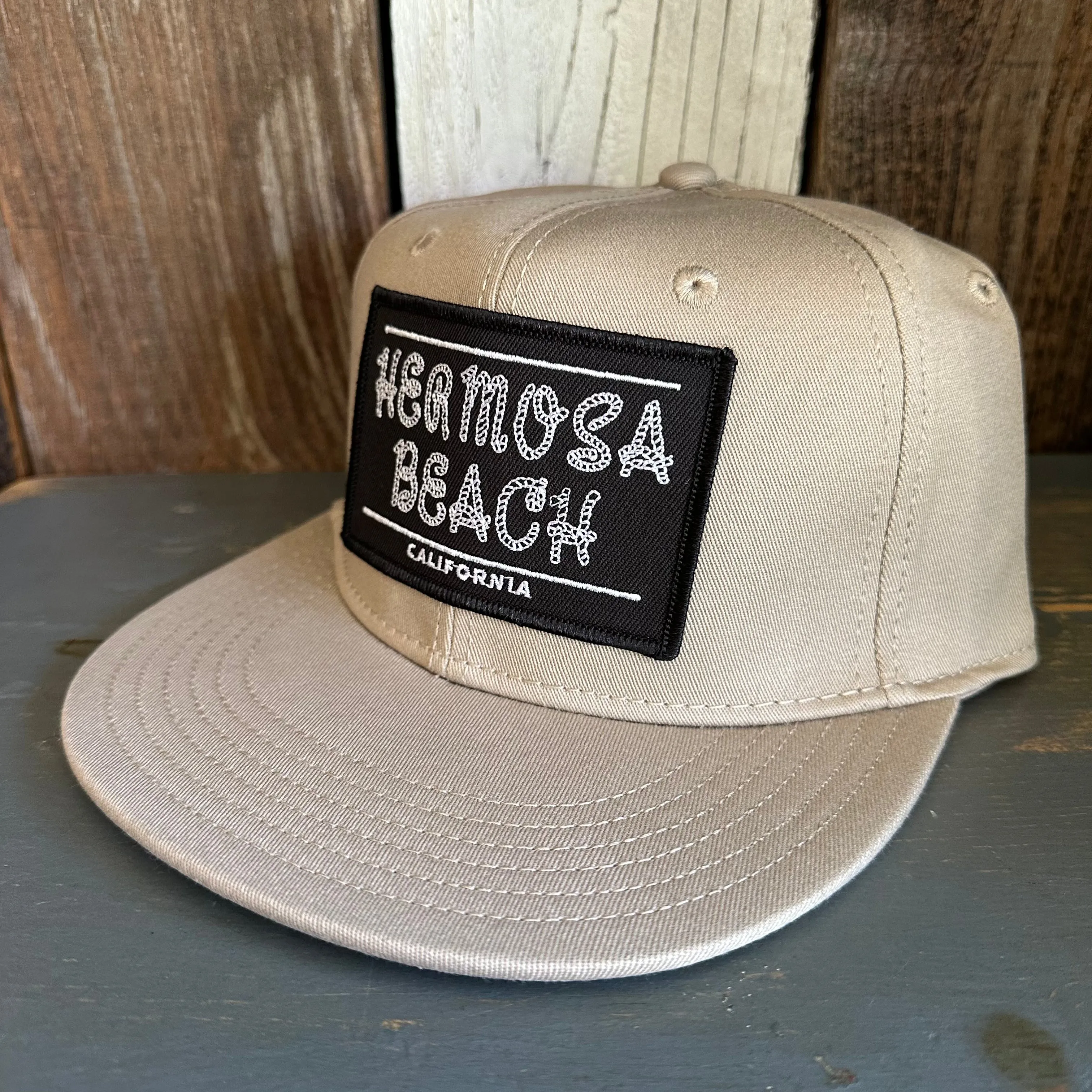 Hermosa Beach ROPER :: "FLEX" 6 Panel Mid Profile Flat Visor Baseball Cap - Khaki