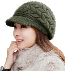 HINDAWI Women Winter Warm Knit Hat Wool Snow Ski Caps with Visor