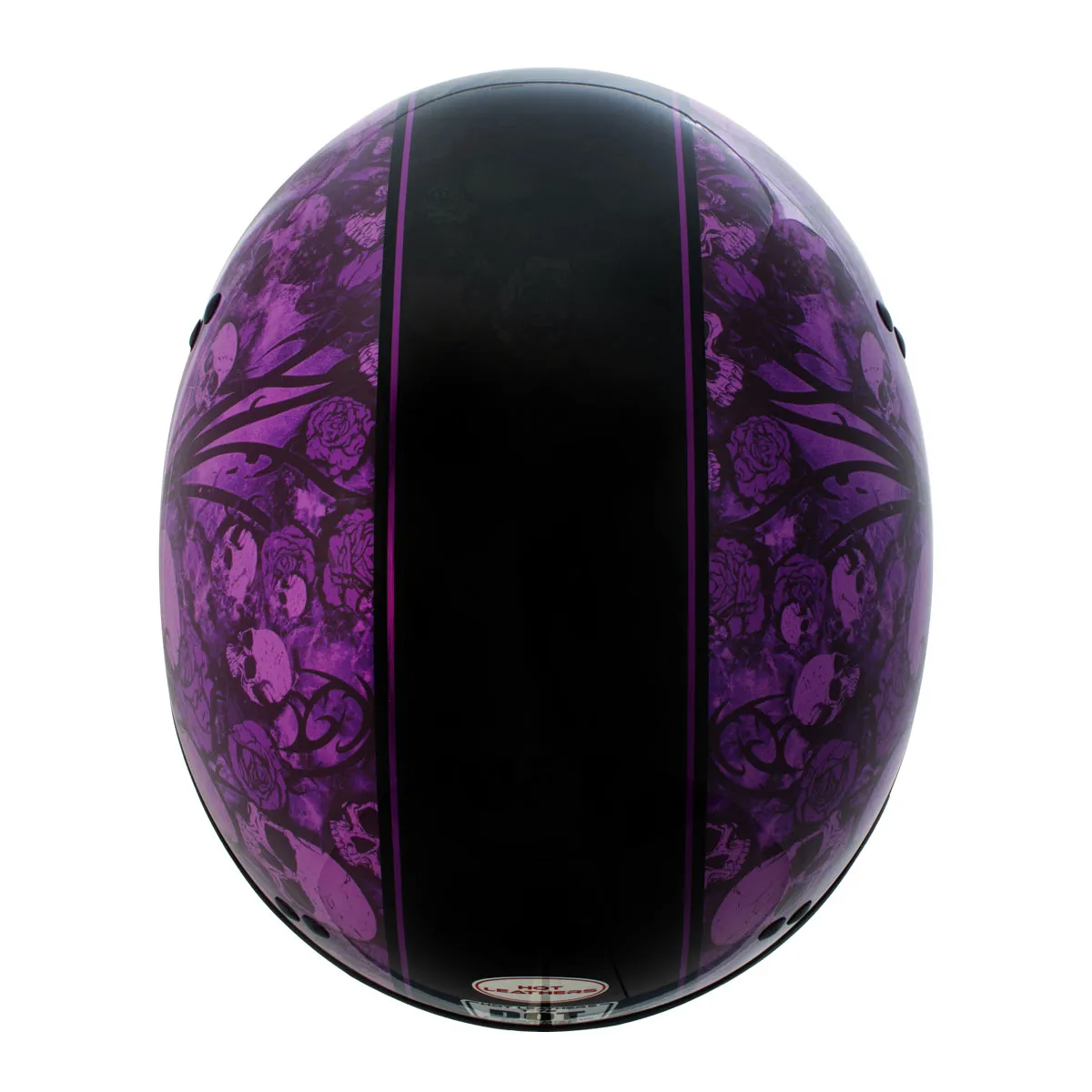 Hot Leathers HLD1039 Gloss Black Purple Skull Bouquet Advanced DOT Unisex Half Helmet with Drop Down Tinted Visor
