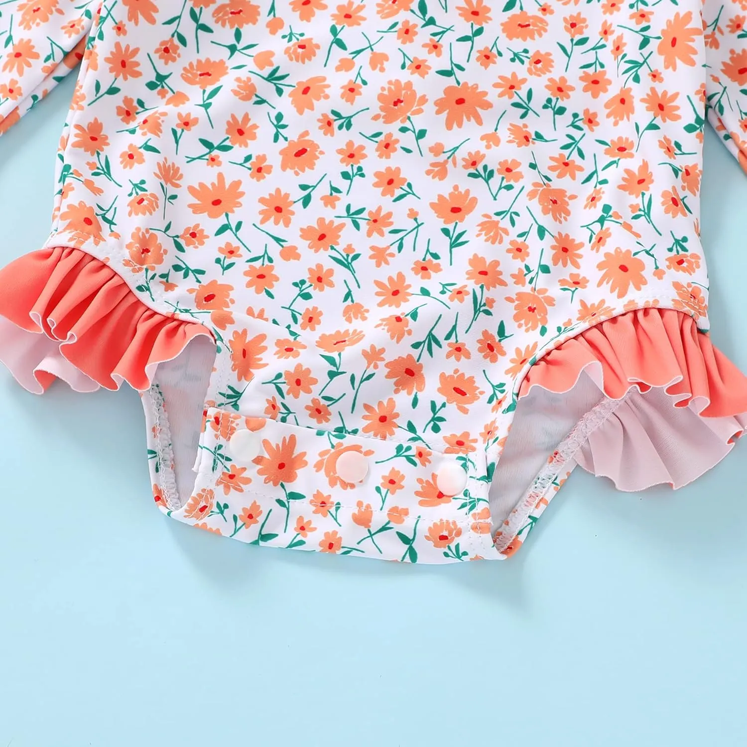 Infant Baby Girl Swimsuit One-Piece Long Sleeve Rash Guard with Hat Set Floral Zipper Bathing Suit Leopard Beach Wear