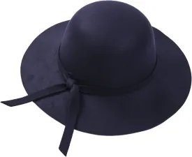 Kids Girls Retro Fedora Hats Solid Color Wide Brim Felt Bowler Floppy Hats Vintage Bow Bucket Caps for Fall Winter