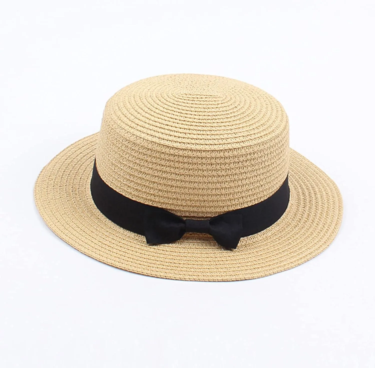Kids Straw Hat - Summer Bow Fedora Straw Hat Wide Brim Floppy Beach Sun Hat Bucket Hat for Toddler Girls Boys