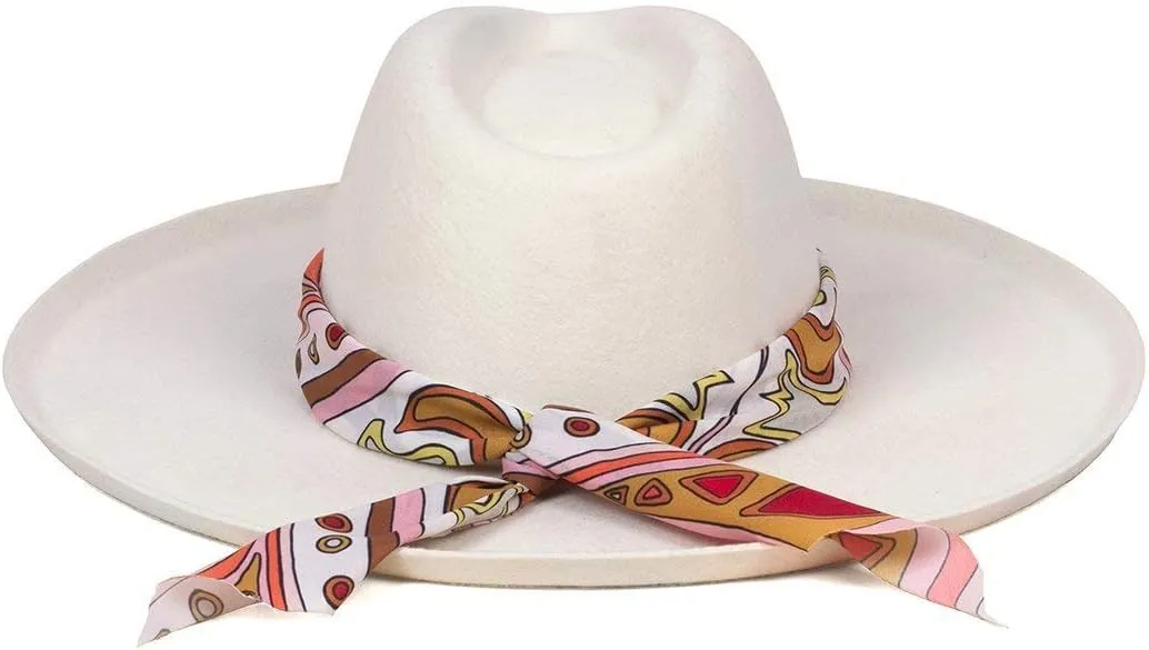 Lack of Color Women's Melodic Wide-Brimmed Wool Fedora with Scarf Trim