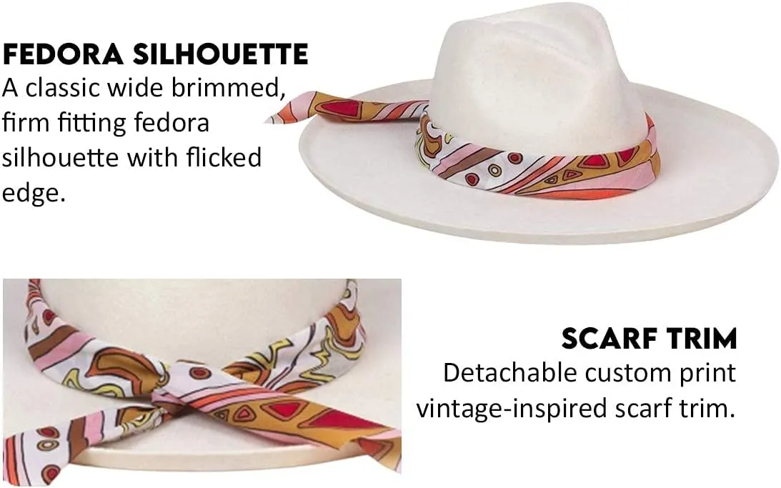 Lack of Color Women's Melodic Wide-Brimmed Wool Fedora with Scarf Trim