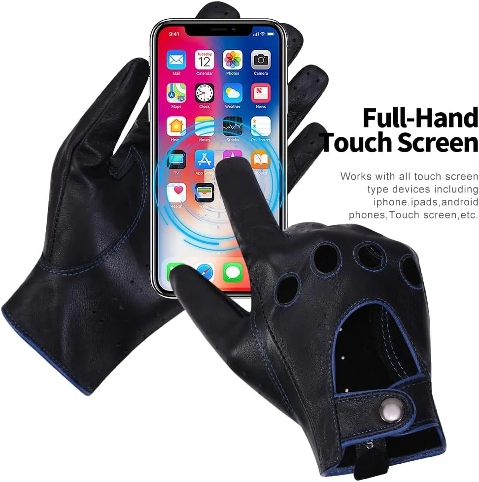 MGGMOKAY Mens Touchscreen Unlined Leather Driving Gloves