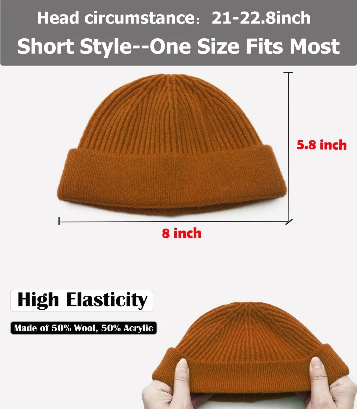ROYBENS Swag Wool Short Fisherman Beanie for Men Women, Knit Cuff Trawler Beanie Watch Hat, Soft Spring Fall Skull Cap Unisex