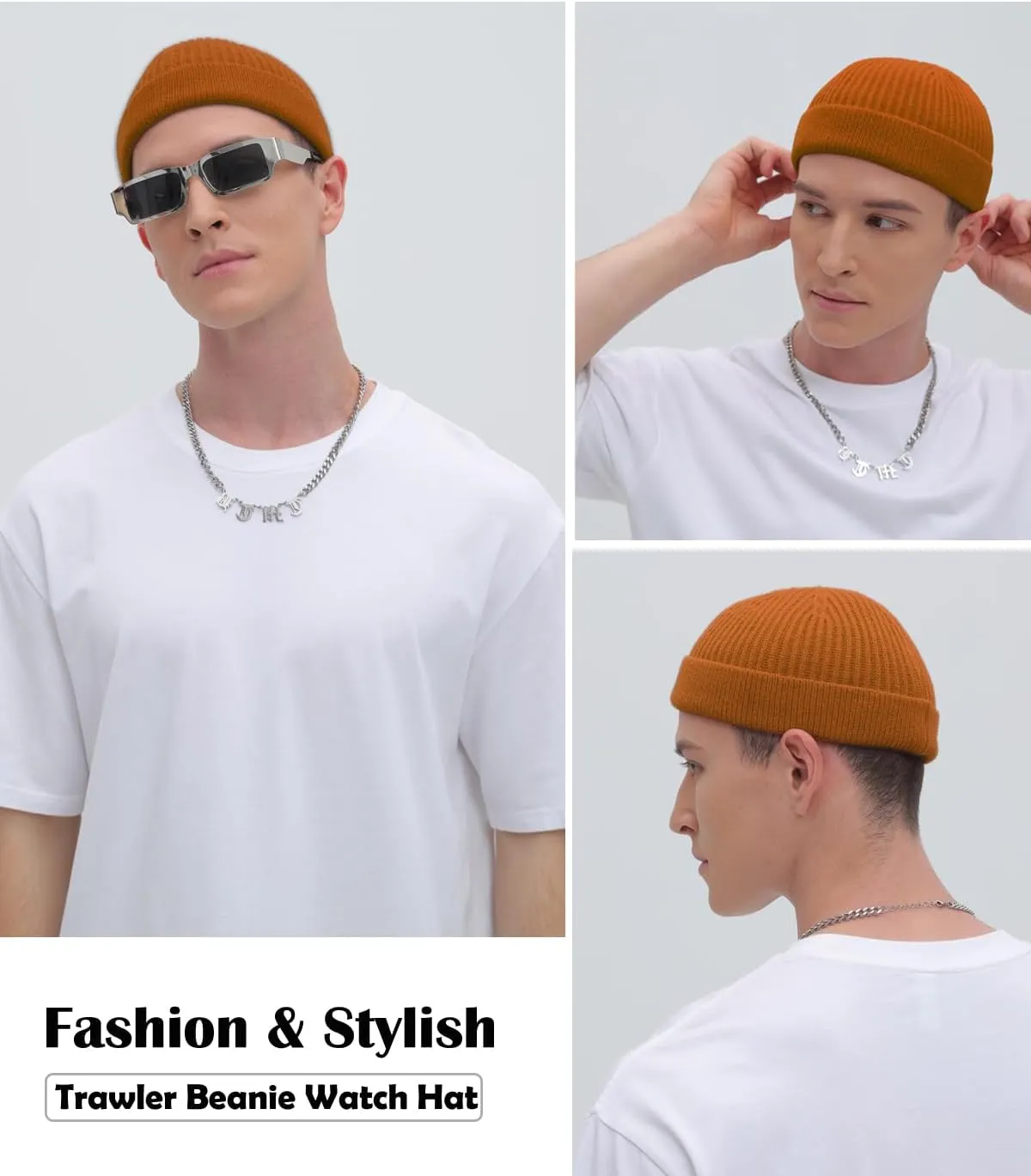 ROYBENS Swag Wool Short Fisherman Beanie for Men Women, Knit Cuff Trawler Beanie Watch Hat, Soft Spring Fall Skull Cap Unisex