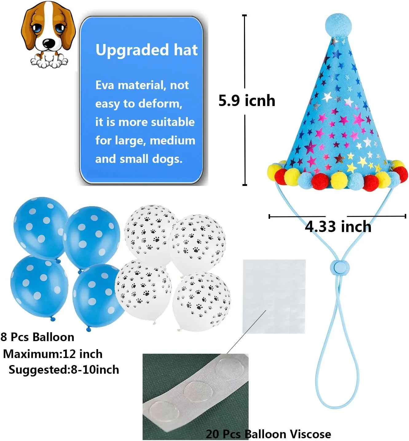 TCBOYING Dog Birthday Bandana, Dog Birthday Boy Hat Scarfs Flag Balloon with Cute Doggie Birthday Party Supplies Decorations(11-Piece Set) (Blue) (Style1, Blue)