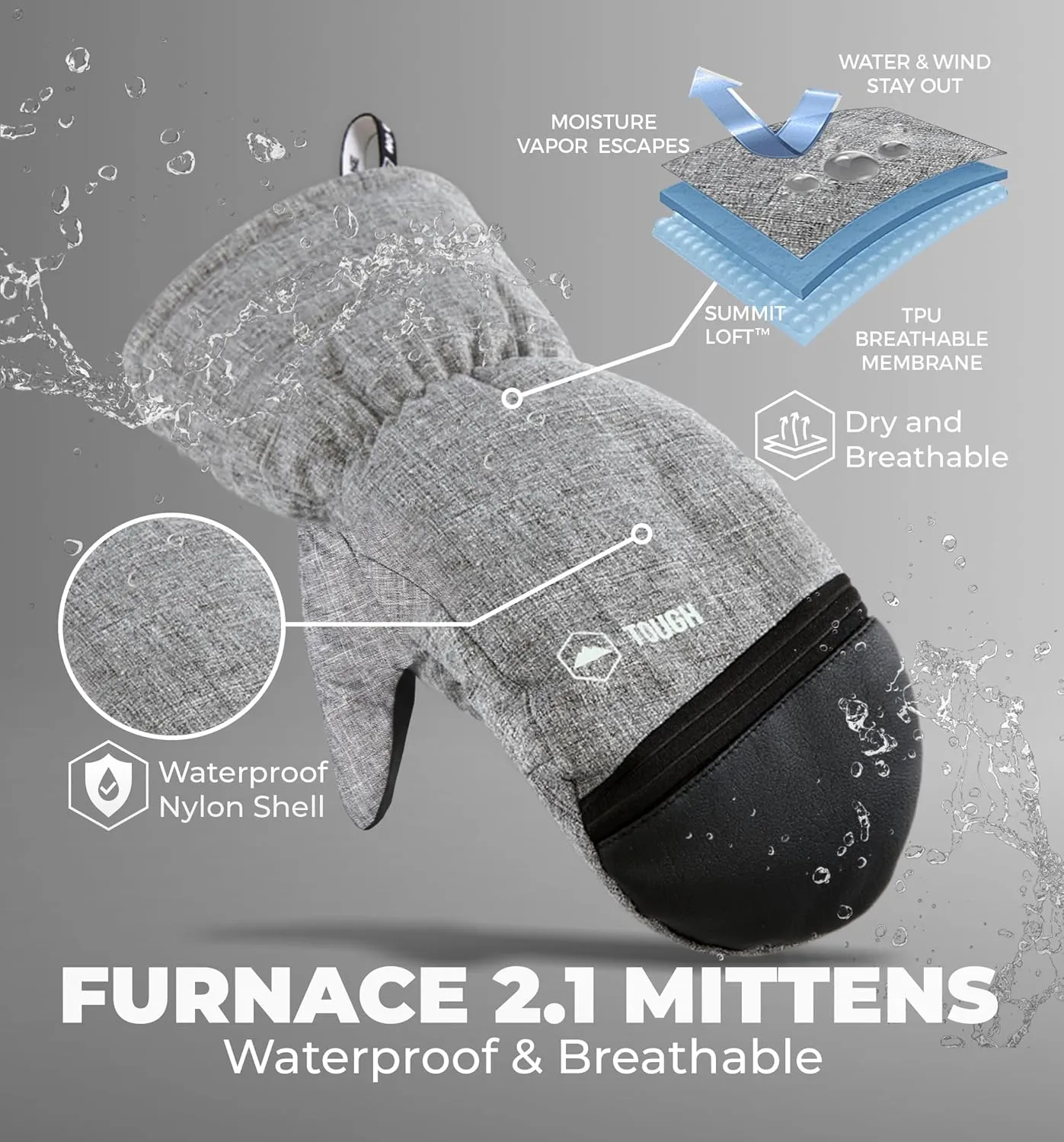Tough Outdoors Winter Ski Mittens for Men & Women - Warm Insulated Waterproof Snow Mittens for Cold Weather and Snowboarding