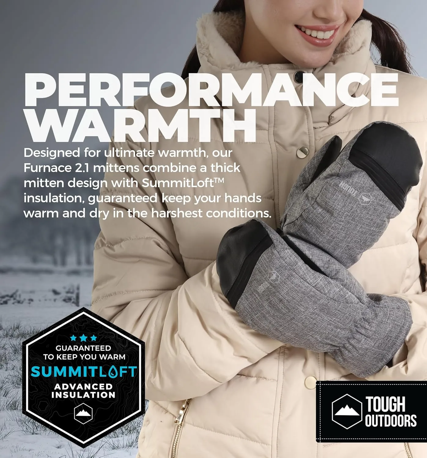 Tough Outdoors Winter Ski Mittens for Men & Women - Warm Insulated Waterproof Snow Mittens for Cold Weather and Snowboarding