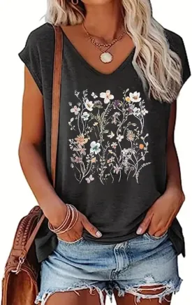 VKEGNIO Vintage Flower Tank Top Women Summer Graphic Sleeveless Tops Tank Bohemian Cute Print Casual Summer Shirts
