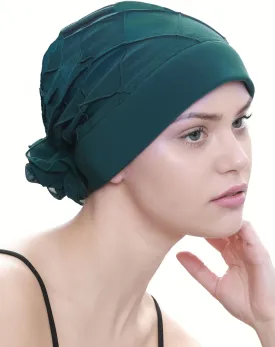 Women's Check-Pattern Practical Hat for Chemo, Hair Loss, Alopecia, with Pretty Chiffon Flower Detail