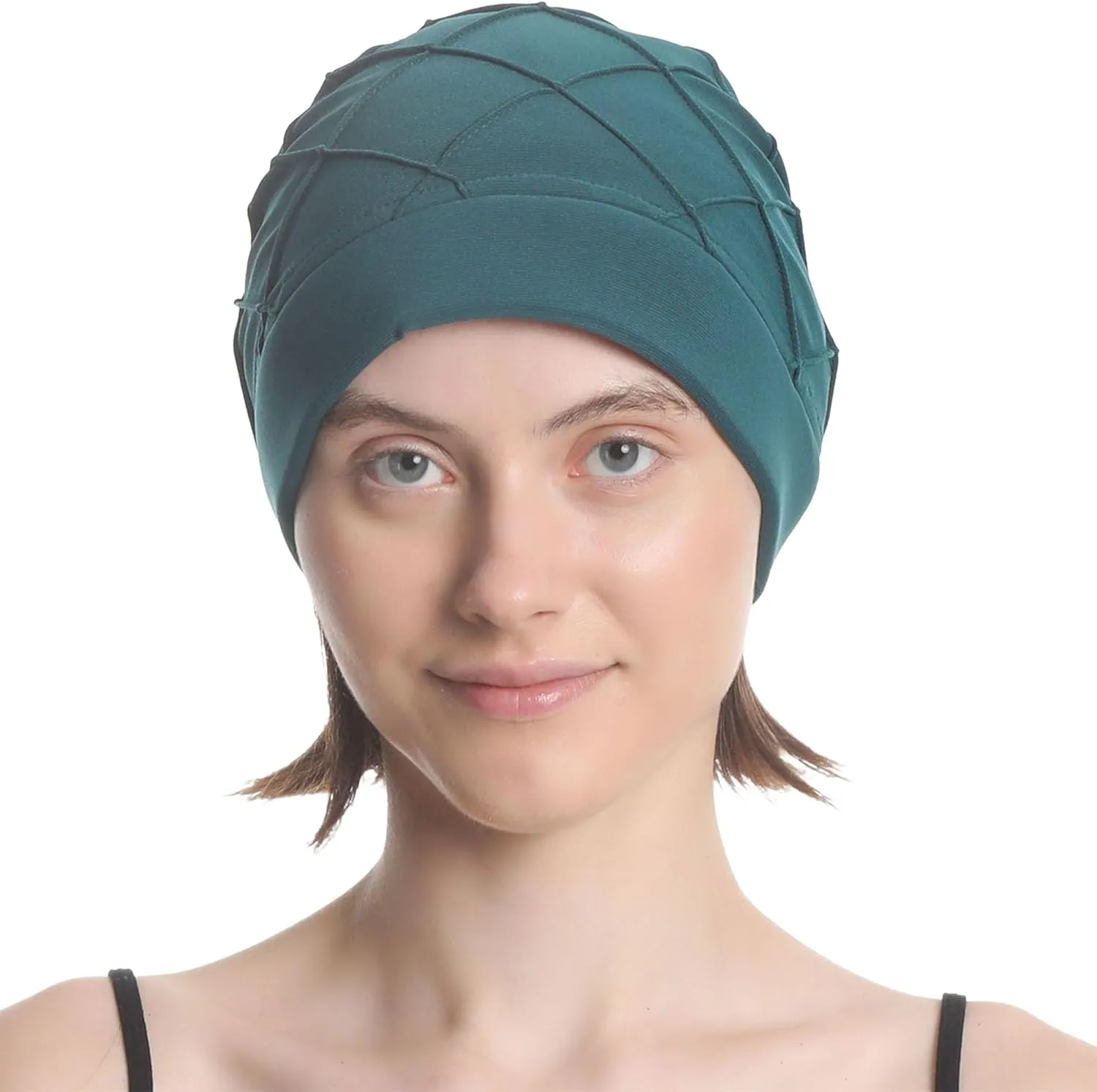 Women's Check-Pattern Practical Hat for Chemo, Hair Loss, Alopecia, with Pretty Chiffon Flower Detail