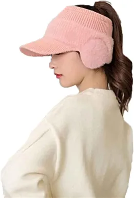 Women's Fashion Ear Guard Knit Cap-Winter Fleece Ponytail Hat Baseball w Earflap