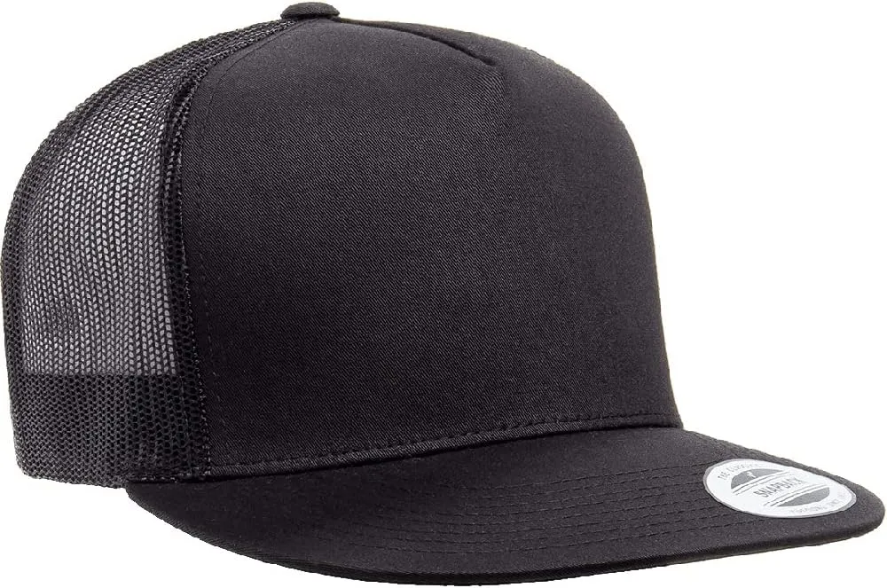 Yupoong 5-Panel YP Classic Trucker Cap | High Profile Flat Visor Snapback | OSFM | Bulk Packs Available