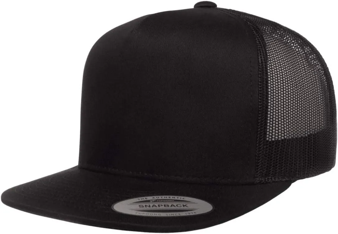 Yupoong 5-Panel YP Classic Trucker Cap | High Profile Flat Visor Snapback | OSFM | Bulk Packs Available